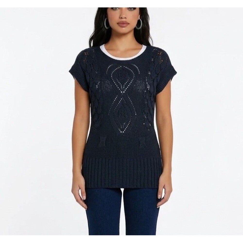 Women Chunky Cable Knit Black Bodycon Sweater Small